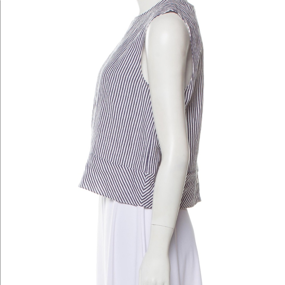 Jenni Kayne black white stripe sleeveless top. Buttons down back.S